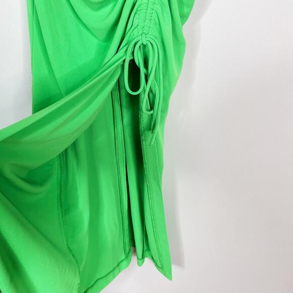 Zara Small S Bright Green Draped Midi Dress High Side Slit Sweetheart Neckline - Picture 6 of 14